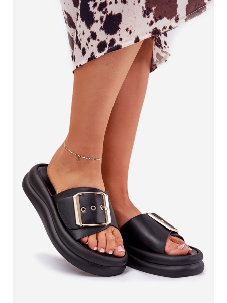 Women's Sandals On Massive Platform With Decorative Buckle Black Zelori