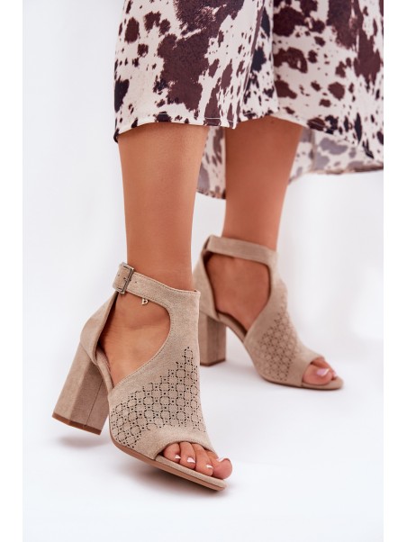 Sandals With Perforated Pattern On Heel Eco Suede Beige Helori
