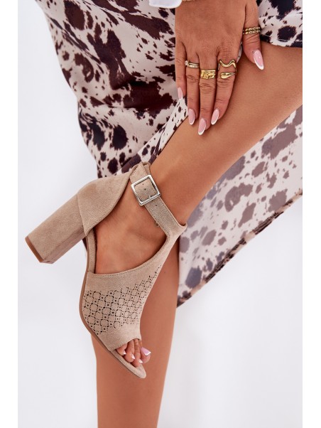 Sandals With Perforated Pattern On Heel Eco Suede Beige Helori