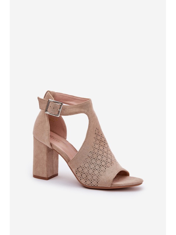 Sandals With Perforated Pattern On Heel Eco Suede Beige Helori