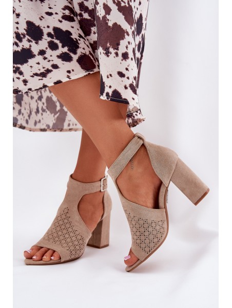 Sandals With Perforated Pattern On Heel Eco Suede Beige Helori