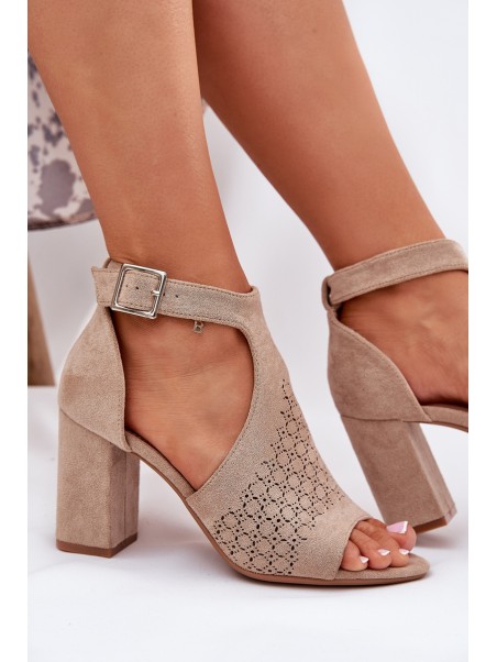 Sandals With Perforated Pattern On Heel Eco Suede Beige Helori