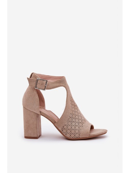 Sandals With Perforated Pattern On Heel Eco Suede Beige Helori