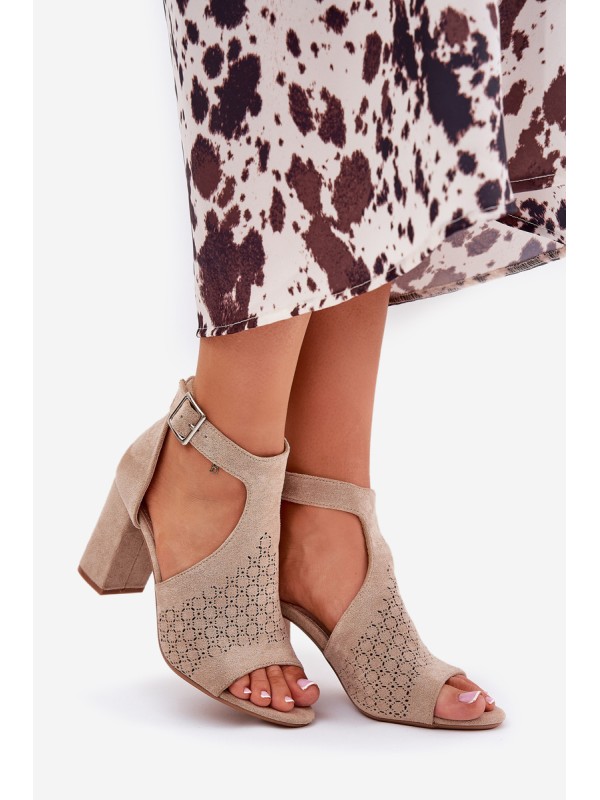 Sandals With Perforated Pattern On Heel Eco Suede Beige Helori