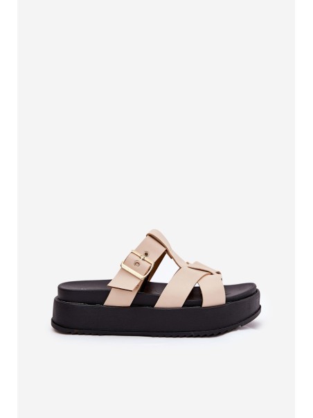 Womens Platform Sandals With Straps And Buckle Beige Elimessa