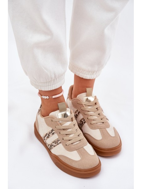 Women's Sneakers Made Of Eco Suede Leopard Beige Satylies