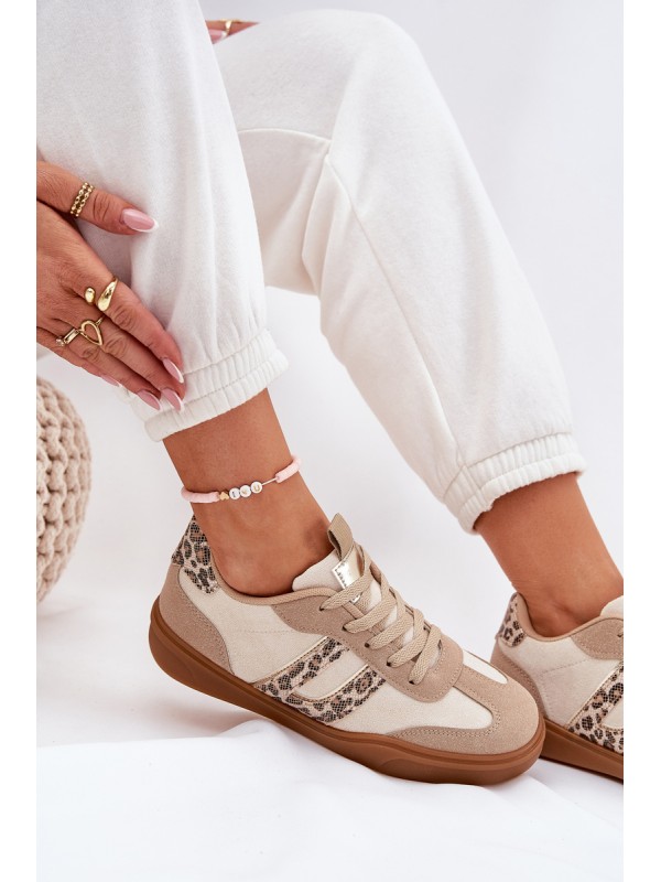 Women's Sneakers Made Of Eco Suede Leopard Beige Satylies