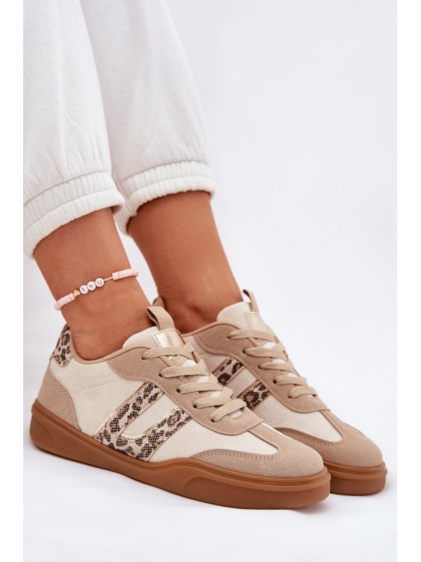 Women's Sneakers Made Of Eco Suede Leopard Beige Satylies