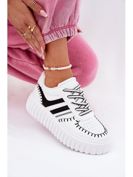 Ladies Sneakers On Platform White-Black Ofenale
