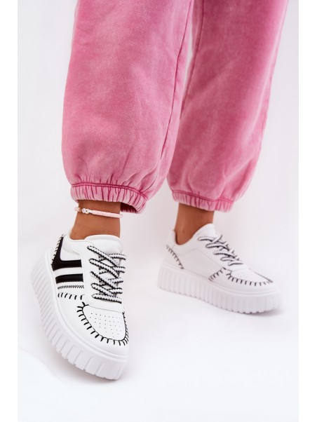 Ladies Sneakers On Platform White-Black Ofenale
