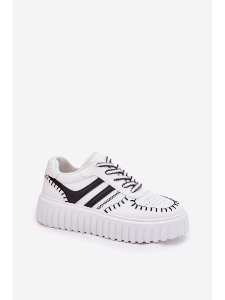 Ladies Sneakers On Platform White-Black Ofenale