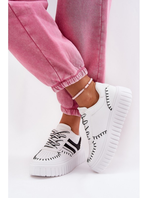 Ladies Sneakers On Platform White-Black Ofenale