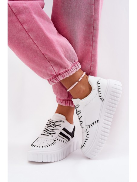 Ladies Sneakers On Platform White-Black Ofenale