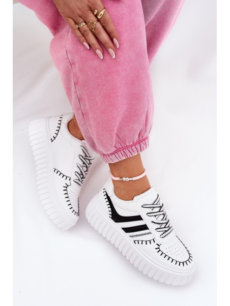Ladies Sneakers On Platform White-Black Ofenale