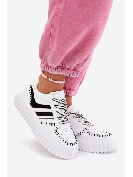 Ladies Sneakers On Platform White-Black Ofenale