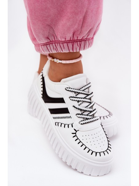 Ladies Sneakers On Platform White-Black Ofenale