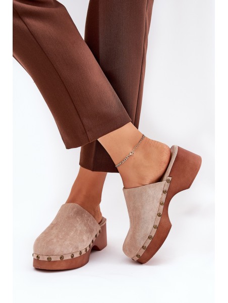 Clogs Women's Slippers With Studs Eco Suede Beige Ellason