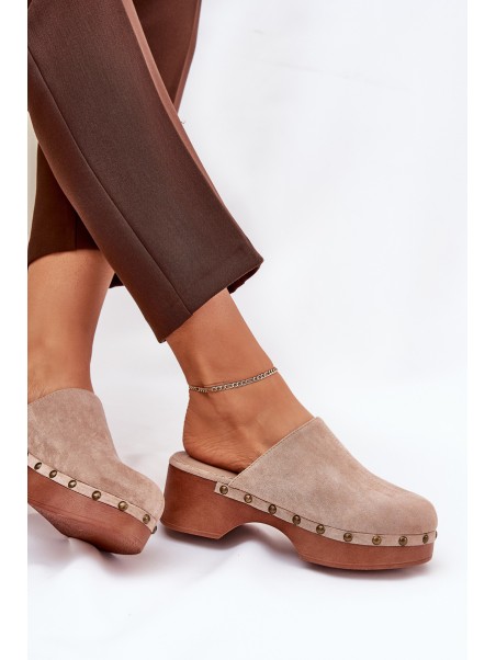 Clogs Women's Slippers With Studs Eco Suede Beige Ellason