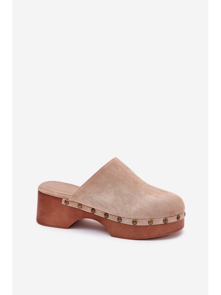 Clogs Women's Slippers With Studs Eco Suede Beige Ellason
