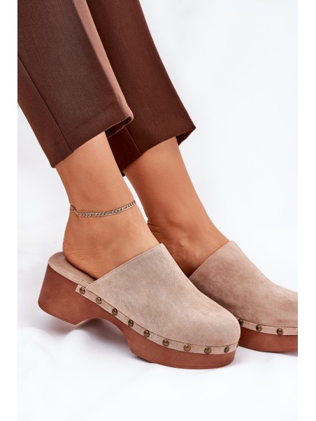 Clogs Women's Slippers With Studs Eco Suede Beige Ellason