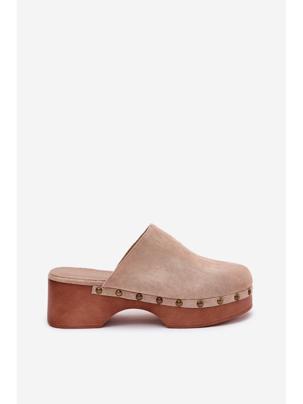 Clogs Women's Slippers With Studs Eco Suede Beige Ellason