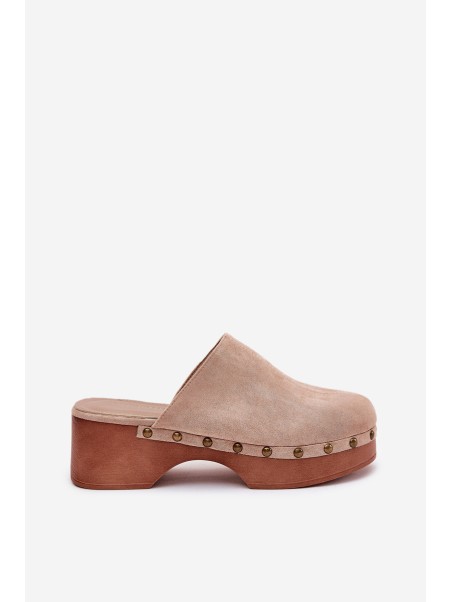 Clogs Women's Slippers With Studs Eco Suede Beige Ellason