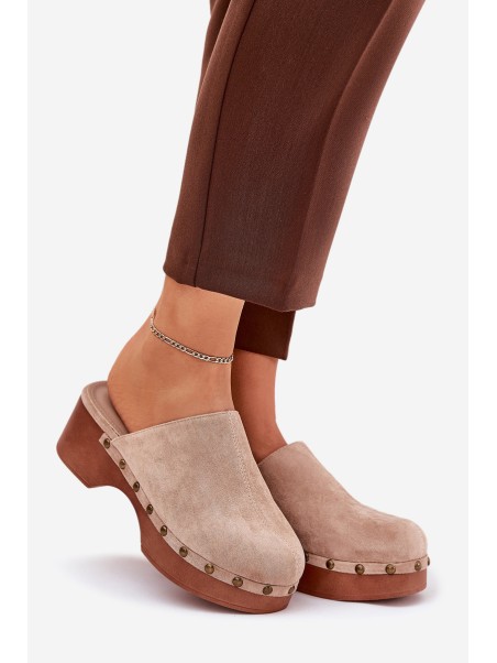 Clogs Women's Slippers With Studs Eco Suede Beige Ellason