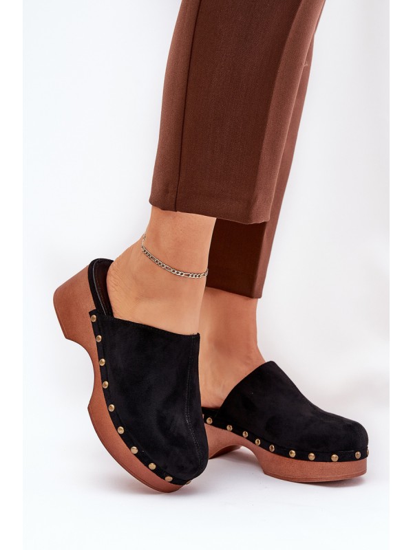 Women's Clogs Slides With Studs Eco Suede Black Ellason