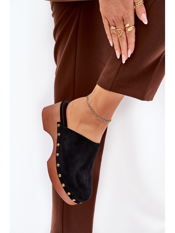 Women's Clogs Slides With Studs Eco Suede Black Ellason 2