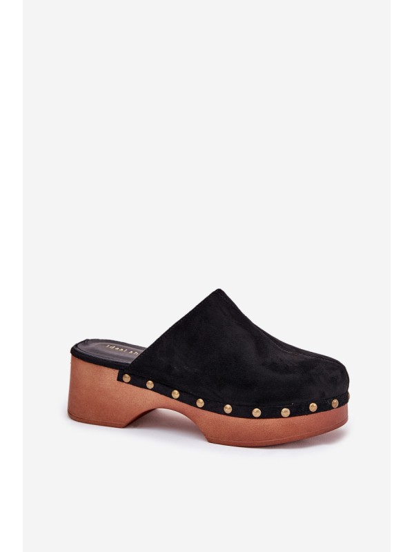 Women's Clogs Slides With Studs Eco Suede Black Ellason Women's Clogs Slides With Studs Eco Suede Black Ellason