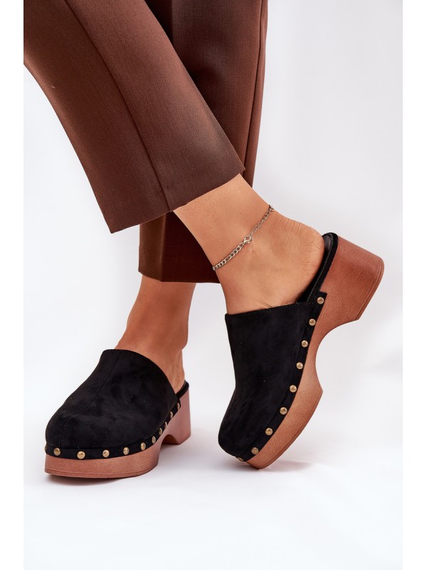 Women's Clogs Slides With Studs Eco Suede Black Ellason Women's Clogs Slides With Studs Eco Suede Black Ellason