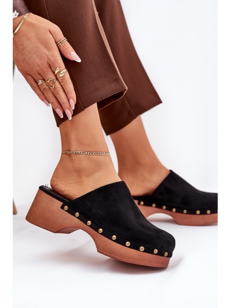 Women's Clogs Slides With Studs Eco Suede Black Ellason