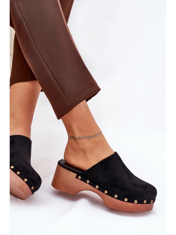 Women's Clogs Slides With Studs Eco Suede Black Ellason Women's Clogs Slides With Studs Eco Suede Black Ellason