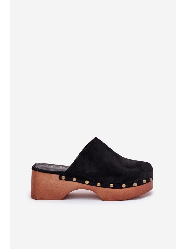 Women's Clogs Slides With Studs Eco Suede Black Ellason Women's Clogs Slides With Studs Eco Suede Black Ellason