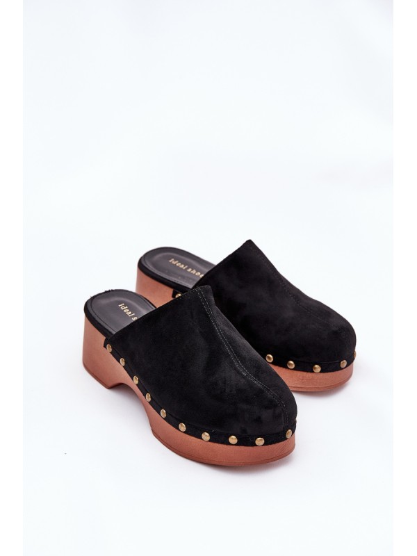 Women's Clogs Slides With Studs Eco Suede Black Ellason Women's Clogs Slides With Studs Eco Suede Black Ellason