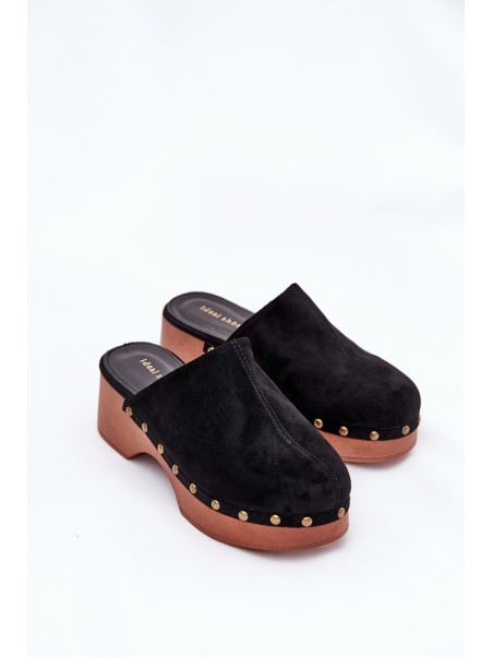 Women's Clogs Slides With Studs Eco Suede Black Ellason