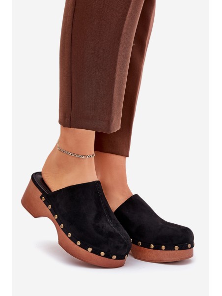 Women's Clogs Slides With Studs Eco Suede Black Ellason