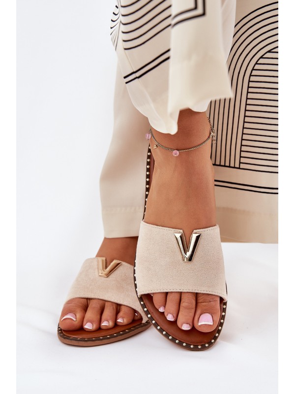 Women's Flat Sandals With Decorative Details Beige Saliena
