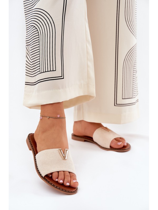 Women's Flat Sandals With Decorative Details Beige Saliena 2