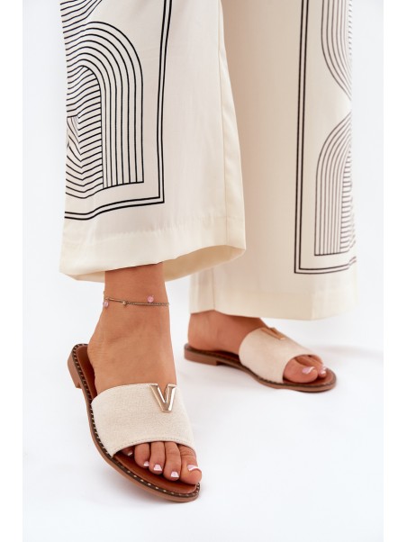 Women's Flat Sandals With Decorative Details Beige Saliena
