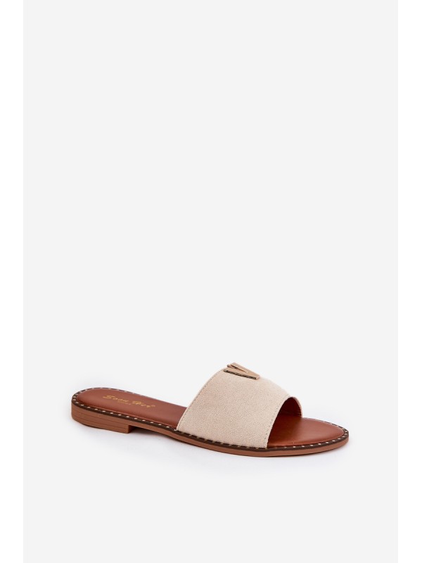 Women's Flat Sandals With Decorative Details Beige Saliena