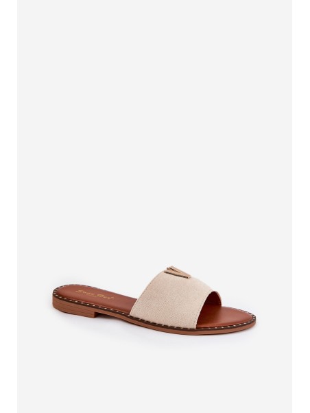 Women's Flat Sandals With Decorative Details Beige Saliena