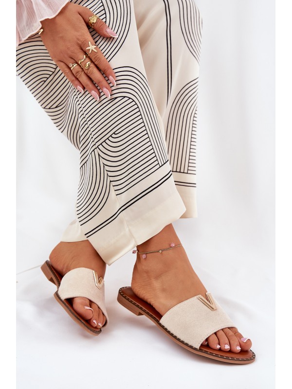 Women's Flat Sandals With Decorative Details Beige Saliena
