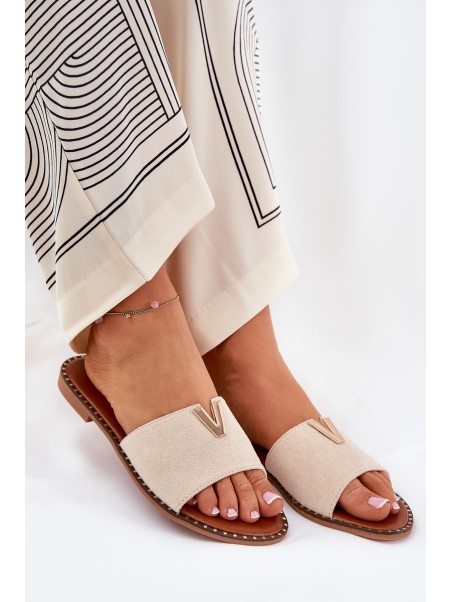 Women's Flat Sandals With Decorative Details Beige Saliena