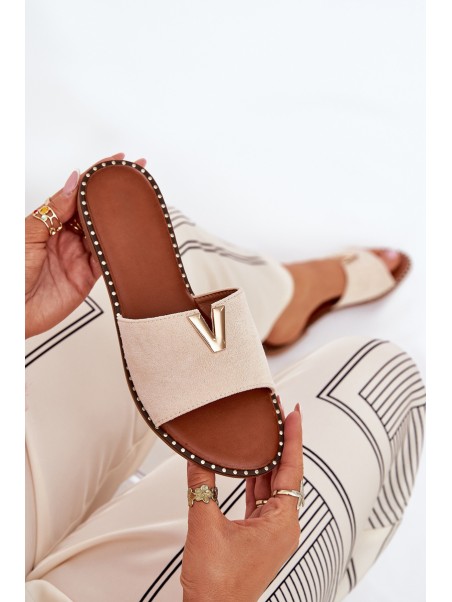 Women's Flat Sandals With Decorative Details Beige Saliena
