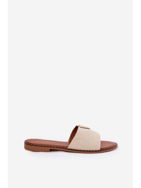 Women's Flat Sandals With Decorative Details Beige Saliena