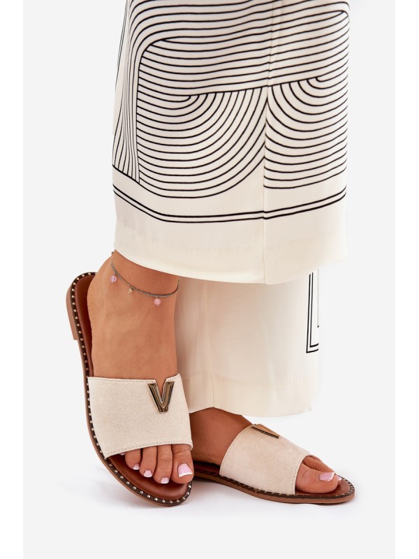 Women's Flat Sandals With Decorative Details Beige Saliena