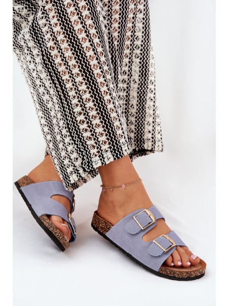 Womens Sandals On Cork Platform With Golden Buckles Blue Lisavionea
