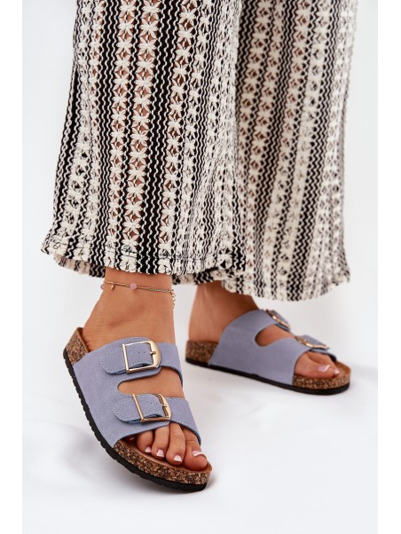Womens Sandals On Cork Platform With Golden Buckles Blue Lisavionea