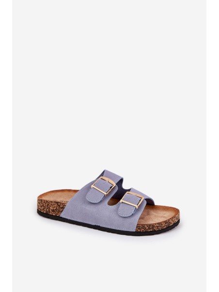 Womens Sandals On Cork Platform With Golden Buckles Blue Lisavionea